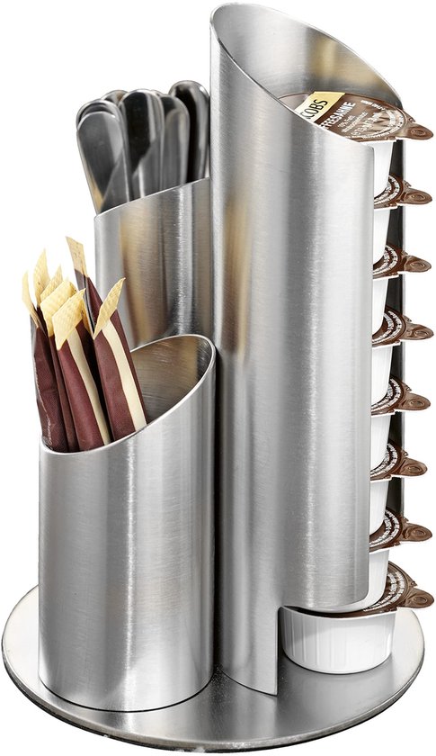 Dailygoods - Dailygoody - Multi portiedispenser - Melkpotjes - Vaatwasserbestendig - Zilver - Suikerzakken - Perfect voor kantoor - 17,5 cm hoog