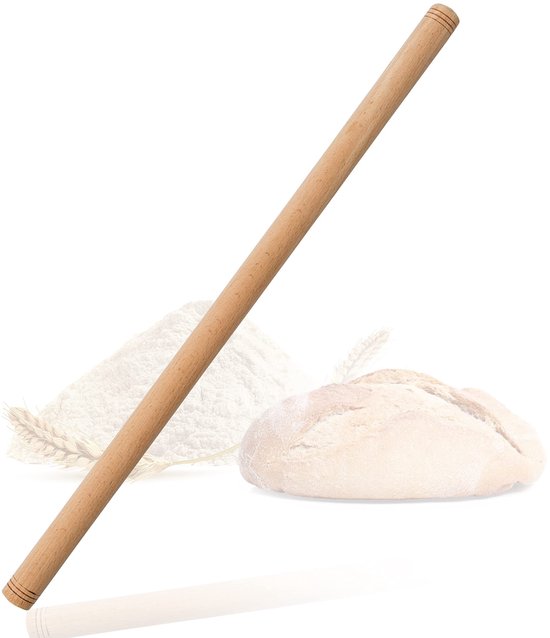 Dailygoods- Deegroller Handgemaakt - Beukenhout - Traditioneel - 60 x 1,5 cm - Antikleef - Perfect voor Pizza/Brood/Cake - Deegrol