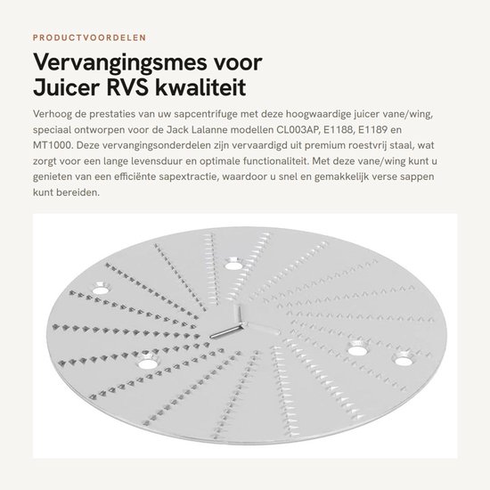 Dailygoods- Juicer Mes Vervanging - Vleugel/Van - Roestvrij Staal - Eenvoudige Installatie - Compatibel met CL003AP E1188 E1189 MT1000 - Professionele Kwaliteit - Juicer Onderdeel