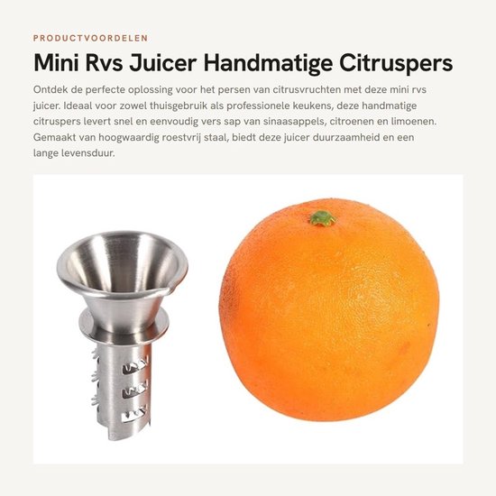 Dailygoods - Mini Rvs Juicer - Handmatige Citruspers - Duurzaam en Compact - Zilver - Fruit Squeezer - Perfect voor Sinaasappels en Citroenen - Keuken...