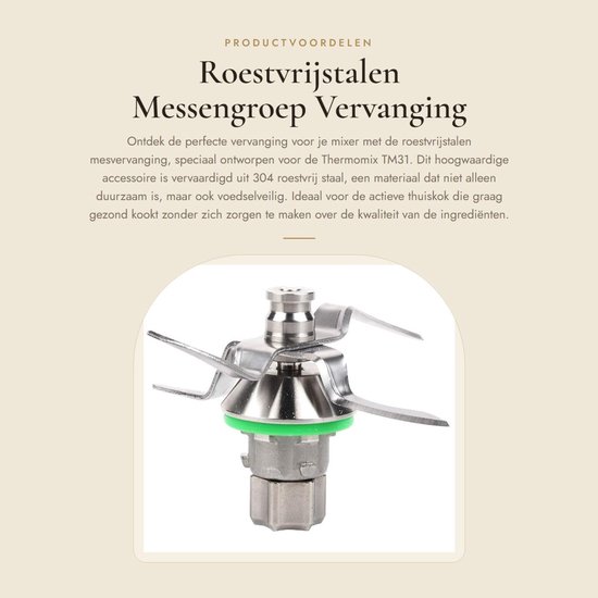 Dailygoods- Mixeraccessoire Roestvrij Staal - Mesvervanging - Reserveonderdeel - Geschikt voor Thermomix TM31 - Voedselveilig - Duurzaam materiaal - Blendermes van Dailygoods