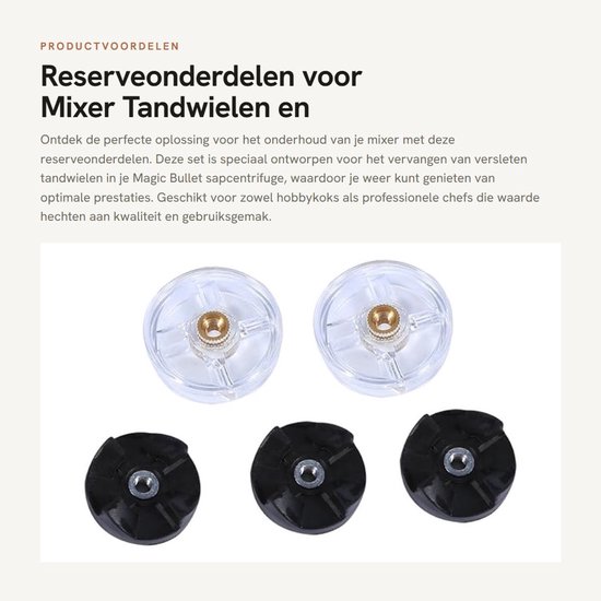 Dailygoods- Reserveonderdelen voor Mixer - 5 Reservetandwielen - 2 Basistandwielen - 3 Lemmettandwielen - Kunststof/Rubber/Metaal - Geschikt voor Magic Bullet - Mixeronderdelen