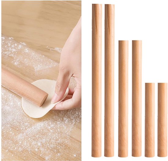 Dailygoods - Set van 6 Houten Deegrollers - Beukenhout, Voor Pizza en Pasta