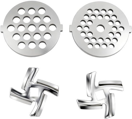 Dailygoods- Vleesmolenmes Set - 2 x Vleesmolen Bladen - 2 x Vleesmolen Messen - Roestvrij Staal - Vervangende Onderdelen - Compatibel met Maat 5 - Vleesmolenbladen