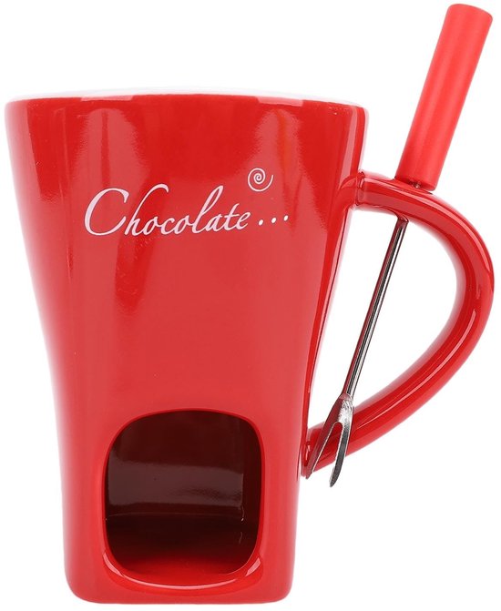 Dailygoody - Fondue Mok - Keramische Chocolade Smeltmok - Rood - Vork voor Kaas en Boter - Ideaal voor Feestjes - Geschikt voor Gezelligheid - Rood