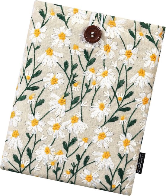 Daisy Padded Sleeve Pouch voor 6-7 inch e-readers zoals Kindle en Kobo, Wit met Bloemenprint van Merkloos