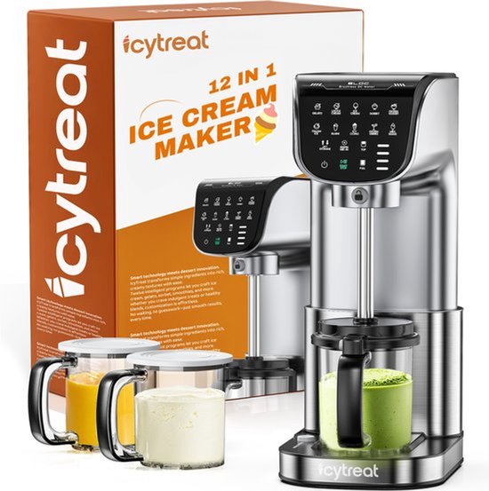 Daity 12-in-1 ijsmachine-voorzien van 12 vooraf ingestelde programma's met één druk op de knop-geschikt voor het bereiden van gelato-slushies-sorbet en meer-wordt geleverd met 3 containers-geschikt voor gezinsgebruik en feestjes