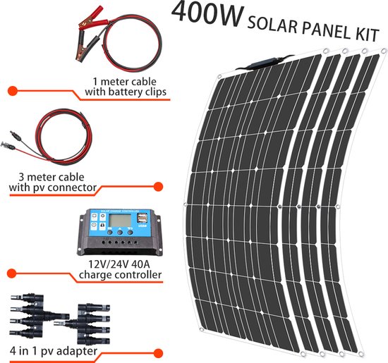 Dakta Zonnepanelen Compleet Pakket 400 Watt - 12 Volt - Camper - Plat Dak - Met Accu + Laadregelaar + Stekkers van Dakta