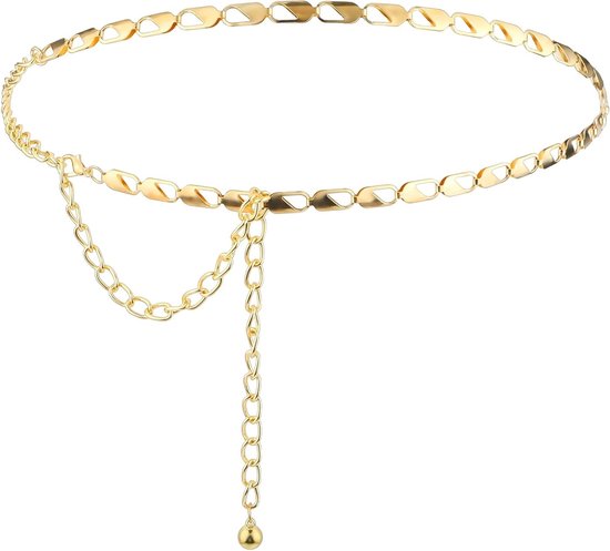 Dames Metalen Taille Kettingriem, Verstelbare Tailleketting voor Jeans, Broeken en Jurken in Goudkleur van Merkloos