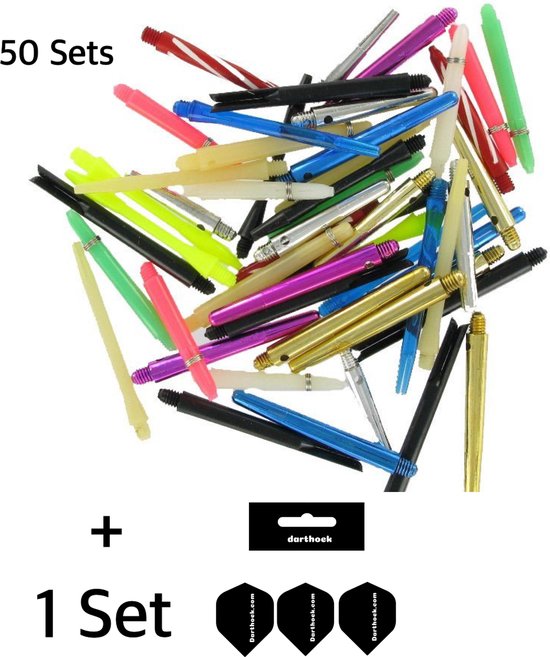 Darthoek nylon shaft voordeelmix - 50 sets (150 stuks) shafts verschillende maten en kleuren- Dart - 1 set darthoek flights - Darten - Dartpijlen van Darthoek