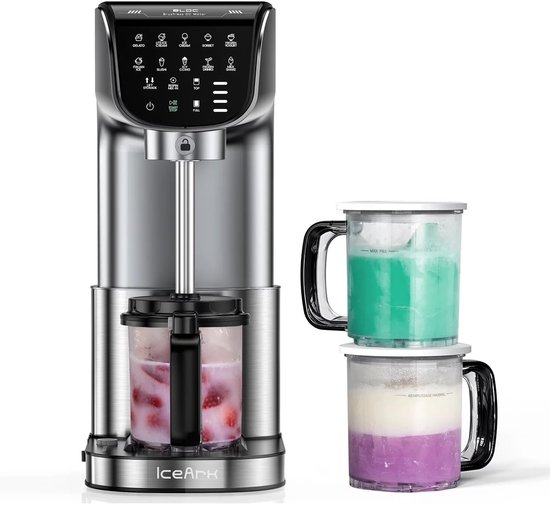 DayeLabel 12-in-1 IJsmachine - Sorbetijs - Yoghurtijs - Roomijs - Frozen Yoghurt - 3 containers - Vaatwasmachinebestendig - Zilver