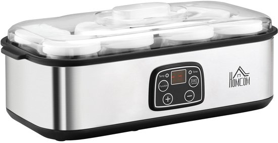 De Warenloods - Elektrische Yoghurtmaker - Yoghurtmachine - met 8 glazen potten 180 ml - Yoghurt maker met timer en thermostaat - Roestvrijstalen Yoghurtmachine - Voor gezonde ontbijtjes en desserts - 36x18,8x14cm van Merkloos