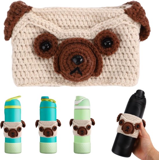 Decoratieve Gehaakte Waterfleshoes voor Owala FreeSip - Inspirerend Cadeau voor Afstuderen - Geschikt voor 24oz, 32oz en 40oz Flessen (Khaki) van Merkloos