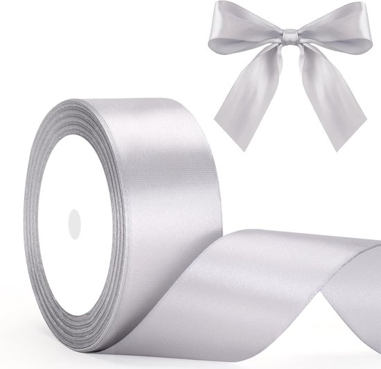 Decoratieve Zijden Lint 40mm in Zilvergrijs: 22m Cadeaulint voor Knutselen, Versiering en Inpakken van Geschenken van Merkloos