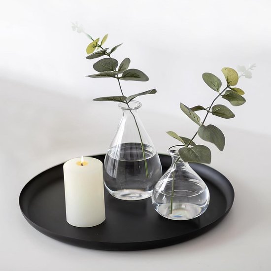Decoratieve Zwarte Kaarsenhouder - 28cm Rond Metalen Kaarsenstandaard voor Tafel, Koffietafel, Eetkamer en Badkamer