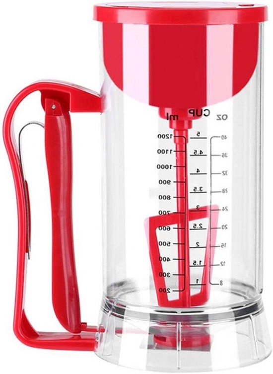 Deegdispenser Mixer - Bakgereedschap Beslag - Pannenkoeken Bakken - Elektrisch Mengen - 1200 ml Inhoud - Transparant Rood
