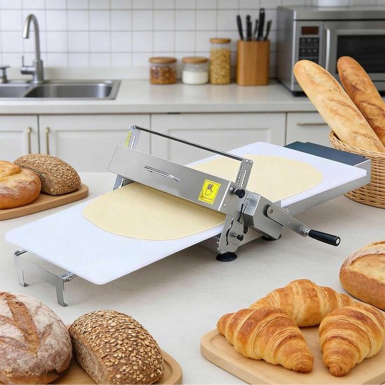 Deegfolie voor bladerdeeg, croissants en pizza's, instelbare dikte 0,2-25 mm, ideaal voor bakkerijen en thuisgebruik