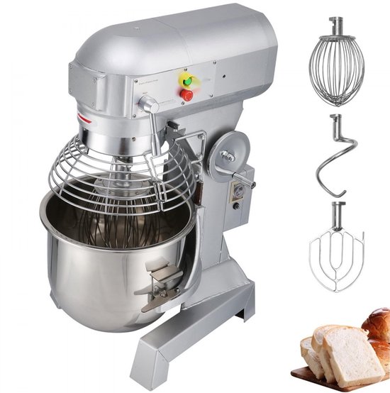 Deegkneedmachine - Standmixer Deegmixer - Inhoud 14,2 L RVS Kom - Vermogen 600 W - Snelheden 130/233/414 rpm - Inclusief Deeghaak, Garde en Roergarde van Vevor