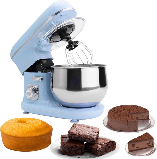 Deegmachine met Spatbescherming - Keukenmachine - Kneedmachine voor Zwaar Deeg - Blauw van Royalty Line