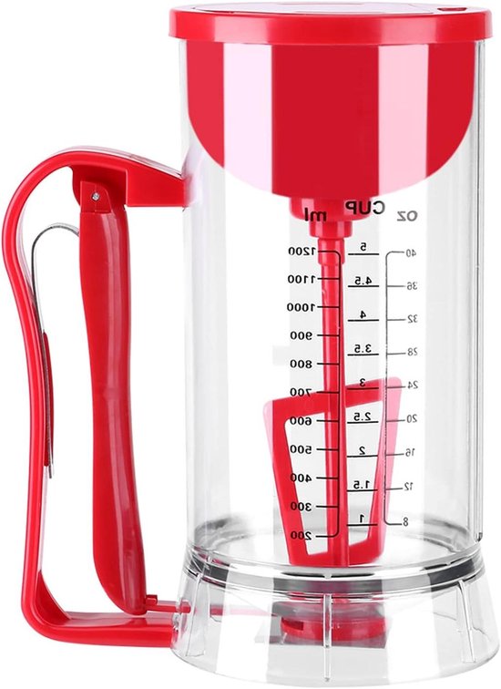 Deegmixer Dispenser - Beslagmaker Beslagverdeler - Bakken Maken - Automatisch Mengen - 1200 ml Inhoud - Transparant Rood