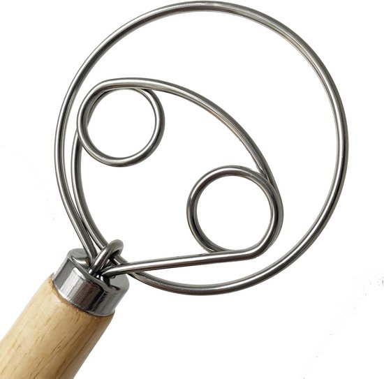 Deegmixer van roestvrij staal met houten handvat