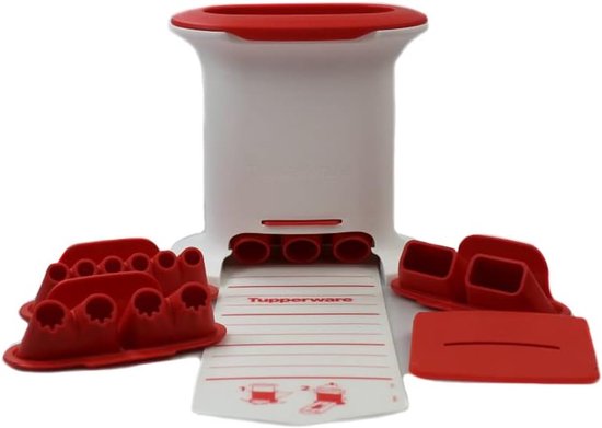 Deegpers Keuken - Pastamaker Gnocchi - Zelf Pasta Maken - 4 Wisselende Opzetstukken - 19x18x11.5 cm - Wit Rood