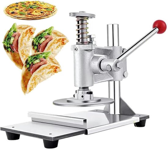 Deegpersmachine - Pizzadeeg Maker - Taart Deeg - Verstelbare Dikte - 12cm Diameter - Zilver