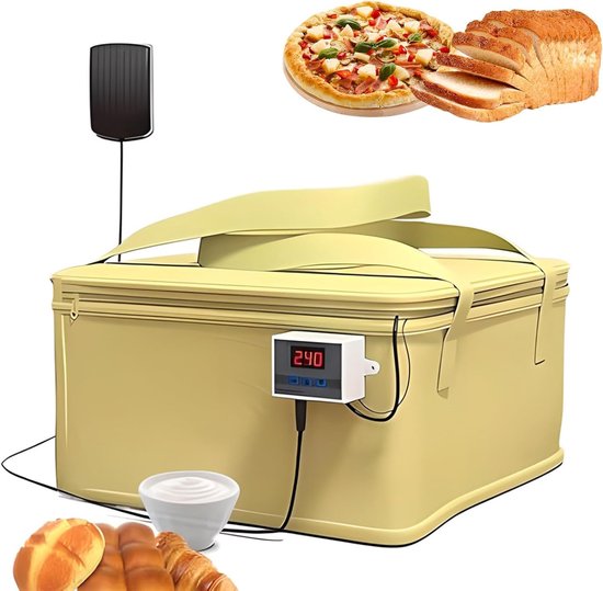 Deegrijskast - Warmhoudmat Doos - Brood Yoghurt Maken - Nauwkeurige Temperatuur - 30x29x19 cm - Geel