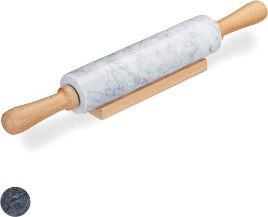 Deegroller van marmer met houten handgrepen voor koken & bakken - Inclusief houder pasta roller van Niveau.