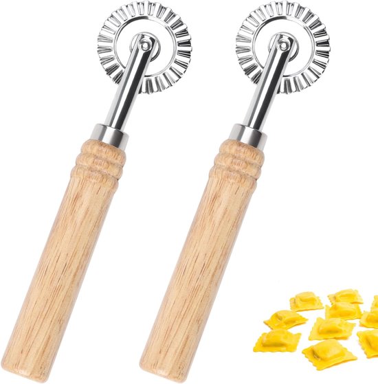Deegrollers 2 stuks - gegolfd met gekarteld lemmet - roestvrij staal snijder - ideaal voor ravioli en pasta - ShopVlot