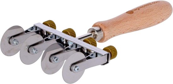 Deegsnijder voor Verse Pasta - 4 Verstelbare Roestvrij Stalen Messen, 36 mm, Houten Handvat van Merkloos