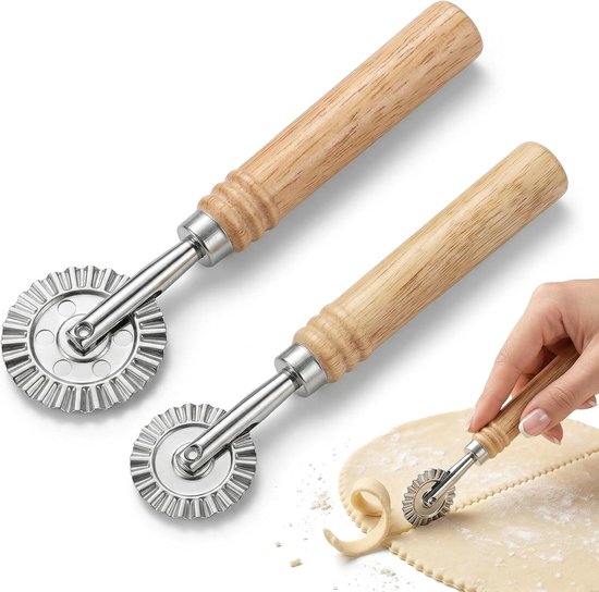 Deegsnijders en rollers set van 2, gegolfd en gekarteld, ideaal voor pasta en deegbewerking