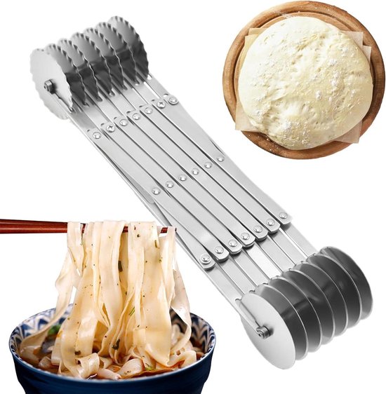 Deegsnijwiel - Bakgereedschap - Pasta snijden - Verstelbare afstand - 33 x 5 cm - Zilver