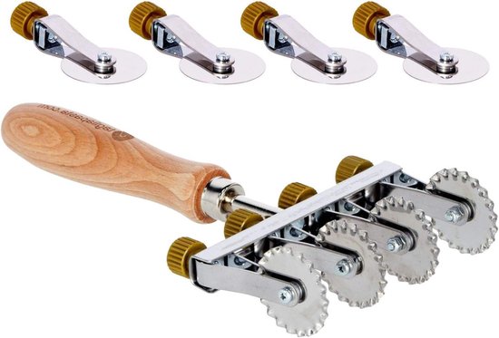 Deegwiel Snijder - Pastasnijder Pizzasnijder - Verse Pasta Maken - 4 Gladde + 4 Getande Bladen - 36 mm van Merkloos