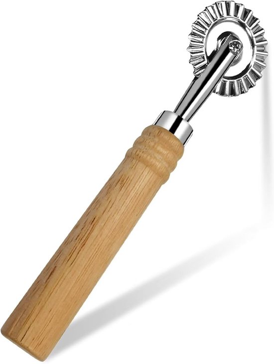 Deegwiel Snijder - Pastawiel Gebakswiel - Pasta Maken - Houten Handvat Zinklegering - 16x39cm van Merkloos