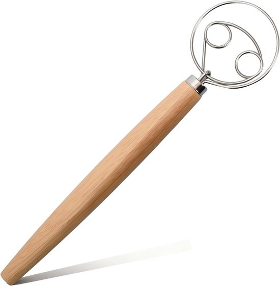 Deense deeggarde, handmixer, zuurdesemmixer van roestvrij staal, keukengarde met handvat voor brooddeeg, gebak of pizza - ShopVlot