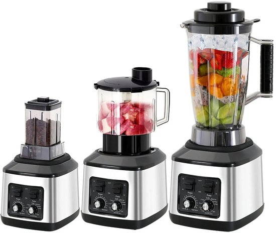 Delightness 3-in-1 Elektrische Blender - Blender Smoothie - Smoothie Maker - Keukenmachine - Blenders - 9500W - 3L+1,5L+0,5L - Wit van Merkloos