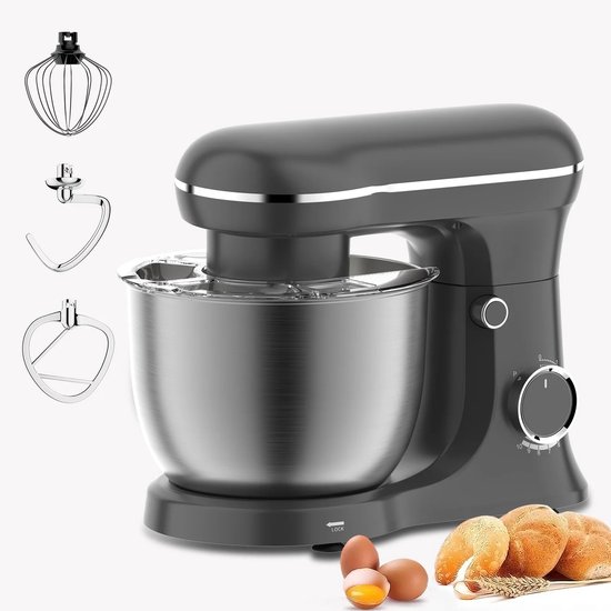 Deliqa keukenmixer - luxe deegmachine - 1500 w - 5 Liter - deegmachine met spatbescherming - RVS - 6 versnellingen van Merkloos