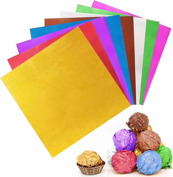Dellyy Chocolade, aluminiumfolie, verpakkingsfolie voor Pasen, snoepfolie, aluminiumfolie, 800 stuks, 8 kleuren (10 x 10 cm)