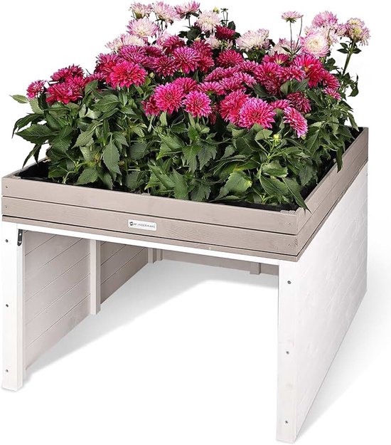 design garage voor robotmaaier, XXL, universeel, met waterafvoer, houten huis, plantenbak, robotmaaier, carport, gazonrobot, garage, plat dak, 78,5 x 96 x 57 cm, antraciet/grijs/wit