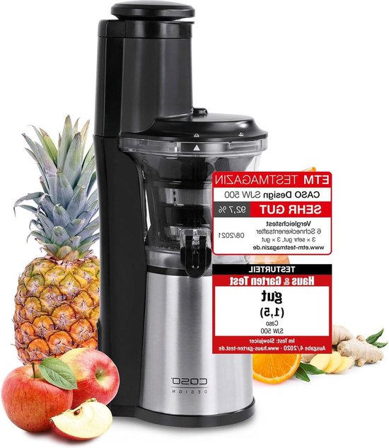 Design slow juicer testresultaat "zeer goed" - sapcentrifuge voor fruit, groenten en kruiden - grote vulopening 75 mm Ø - hele vruchten - sap en sorbetzeef - zwart roestvrij staal sapcentrifuge groenten en fruit van Desi