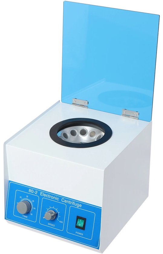 Desktop Lab Centrifuge – Elektrische Tafelmodel Centrifuge – Professioneel Gebruik – Blauw/Wit – Koudgewalst Staal – 28,5 x 30,5 x 24 cm – 12 x 20 ml Adapters – Instelbare Snelheid 0-4000 RPM – Timer 0-60 Min – Veiligheidszekering van Ranzhix