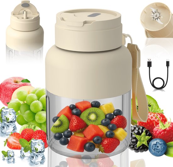 Deze draagbare miniblender is een compacte blender voor persoonlijk gebruik waarmee je smoothies en milkshakes kunt maken. van Merkloos