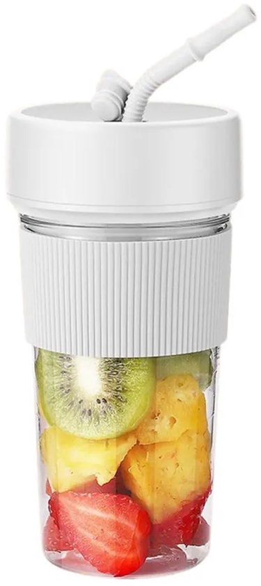 Deze draagbare USB-sapcentrifuge heeft een capaciteit van 350 ml, een ontwerp met 6 messen, een krachtige motor en verwerkt gemakkelijk ijs en fruit. Hij is Geschikt voorzien van een Type-C-aansluiting, een rietje van Merkloos