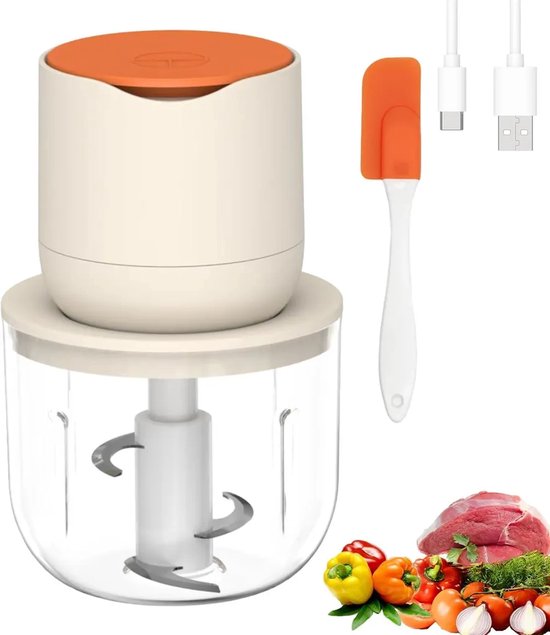 Deze groentesnijder, snoerloze elektrische keukenmachine en miniblender wordt geleverd met een glazen kom van 600 ml en kan worden gebruikt voor het verwerken van vlees, groenten, uien, knoflook, fruit en noten. van Merkloos