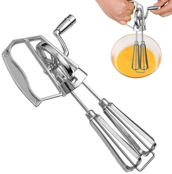 Deze handmixer heeft een roestvrijstalen slinger en twee mengkoppen. Hij werkt zonder elektriciteit en is Geschikt voor het kneden van deeg, het kloppen van slagroom, het opkloppen van eiwitten, enz. Ideaal Geschikt voor kamperen van Merkloos
