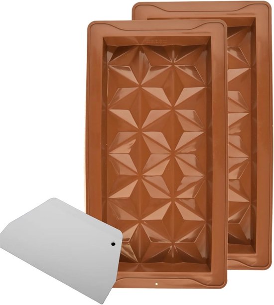 Diepe Silicoon Chocoladevorm met Schraper - BPA-vrij, Perfect voor Chocolade, Bonbons en Snoepjes - Set van 2 Stuks van Merkloos