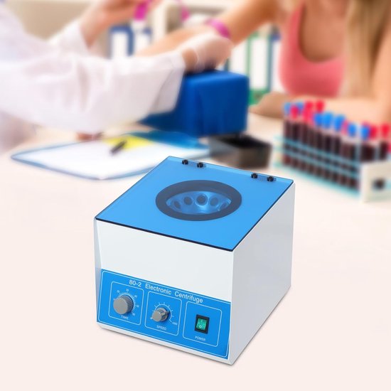 Digitale Mini Centrifuge - Laboratorium Apparaat - Onderzoek Scheiden - Stepless Speed Control - 12x 20ml Tubes - Blauw Wit