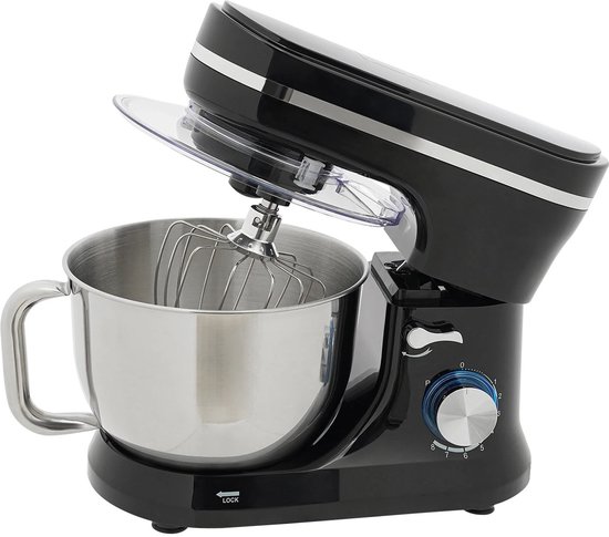 DIMICO - Mixer - Keukenmachine - Keukenmixer met Mengkom - 4,5L - RVS - 1000W - 8 Snelheden - Inclusief Deeghaak, Garde en Klopper van Dimico