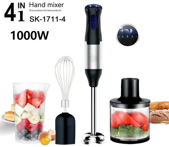 DIMICO - Staafmixer Set 4-in-1 - Staafmixers - Handblender 1000W - Met Garde en Maatbeker - 5 Snelheden - Mixen Pureren Hakken Kloppen van Merkloos